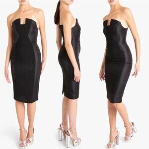 Black Halo Lena Sheath Dress Black Strapless Boned Bridal Cocktail Size 4